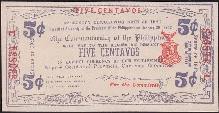 Filipinler 5 Centavos 1942 Çil