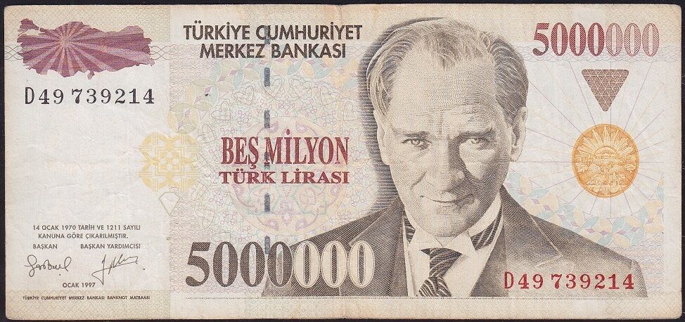 7.Emisyon 5 000 000 Lira D49 739214 Çok Temiz