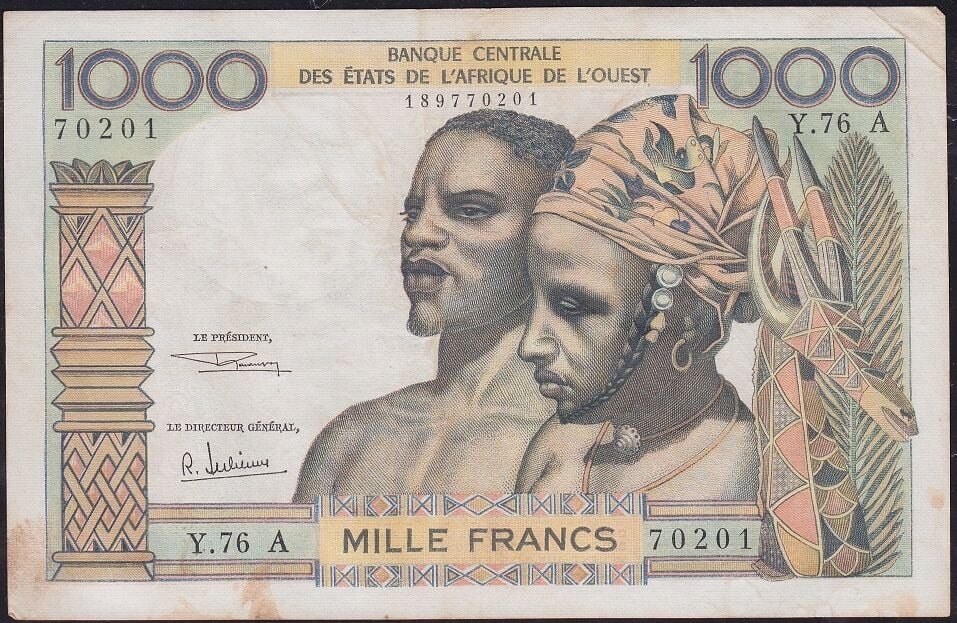 Batı Afrika Devletleri 1000 Frank 1959 -1981 Çok Temiz+ ( Fildişi Sahili ) Pick 103A/f