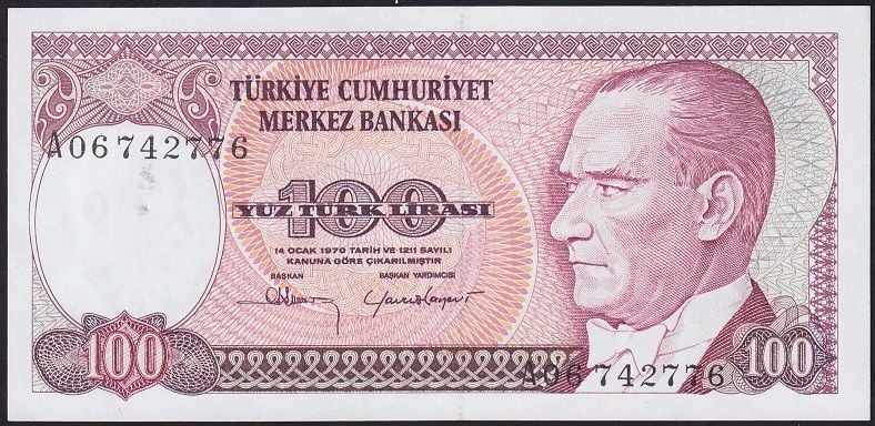 7.Emisyon 1.Tertip 100 Lira A06 742776 Çilaltı Çil