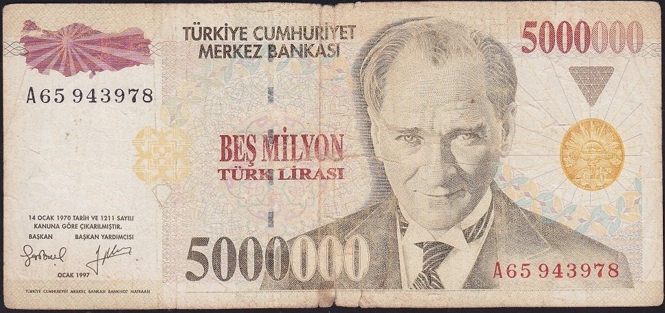 7.Emisyon 5 000 000 Lira A65 943978 Temiz