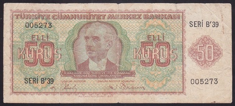 2.EMİSYON BERLİN 50 KURUŞ B39 005273 TEMİZ