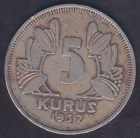 1937 YILI 5 KURUŞ ÇOK TEMİZ eski para değerleri