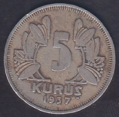 1937 YILI 5 KURUŞ ÇOK TEMİZ eski para değerleri