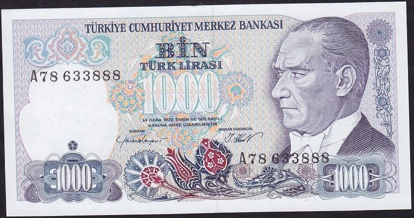 7.Emisyon 1.Tertip 1000 Lira A78 633888 Çilaltı Çil