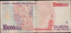 7.Emisyon 10 000 000 Lira C34 009492 Çok Temiz