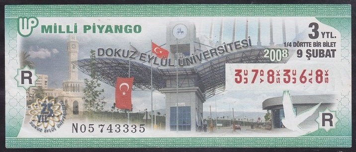 2008 9 ŞUBAT ÇEYREK BİLET R SERİSİ
