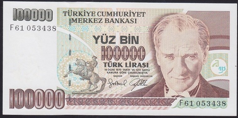 7.EMİSYON 3.TERTİP 100000 LİRA F61 053438 ÇİL