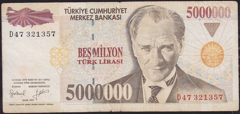 7.Emisyon 5 000 000 Lira D47 321357 Çok Temiz