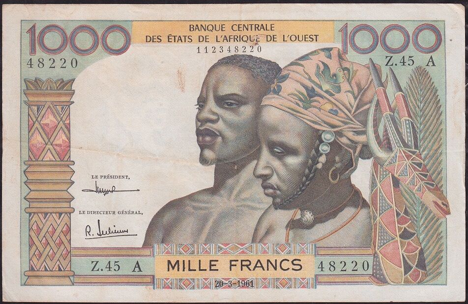 Batı Afrika Devletleri 1000 Frank 1961 Çok Temiz+ ( Fildişi Sahili ) Pick 203B/b