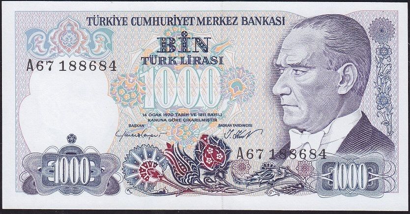 7.Emisyon 1.Tertip 1000 Lira A67 188684 Çil