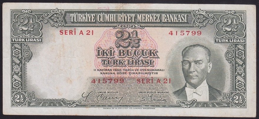 2.EMİSYON 2.5 LİRA A21 415799 ÇOK TEMİZ