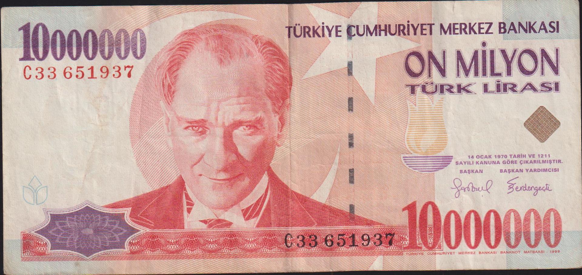 7.Emisyon 10 000 000 Lira C33 651937 Çok Temiz