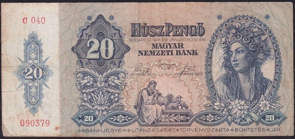 Macaristan 20 Pengo 1941 Çok Temiz
