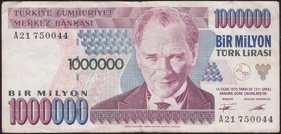 7.Emisyon 1.Tertip 1 000 000 Lira A21 750044 Çok Temiz