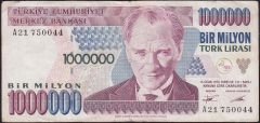 7.Emisyon 1.Tertip 1 000 000 Lira A21 750044 Çok Temiz