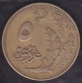 1925 (1341) YILI 5 KURUŞ ÇOK TEMİZ eski para mezat