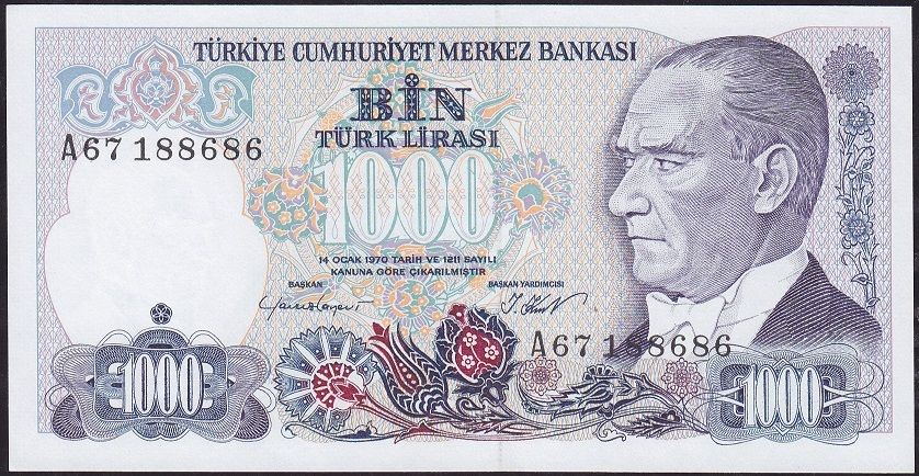 7.Emisyon 1.Tertip 1000 Lira A67 188686 Çil