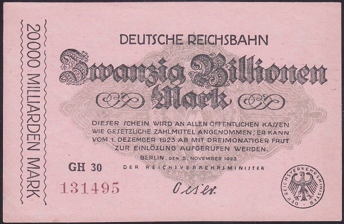 ALMANYA 20 TRİLYON ( 20000 MİLYAR ) MARK 1923 ÇİL
