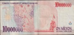 7.Emisyon 10 000 000 Lira C32 314729 Çok Temiz+
