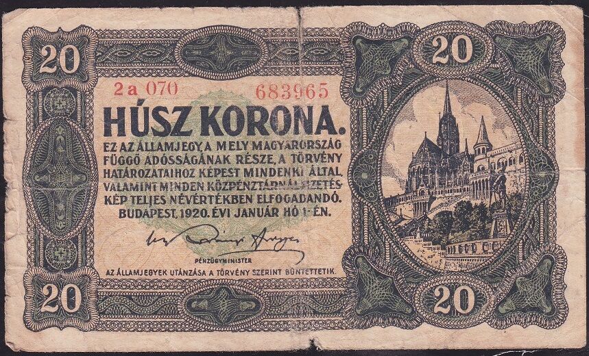 Macaristan 20 Korona 1920 Temiz