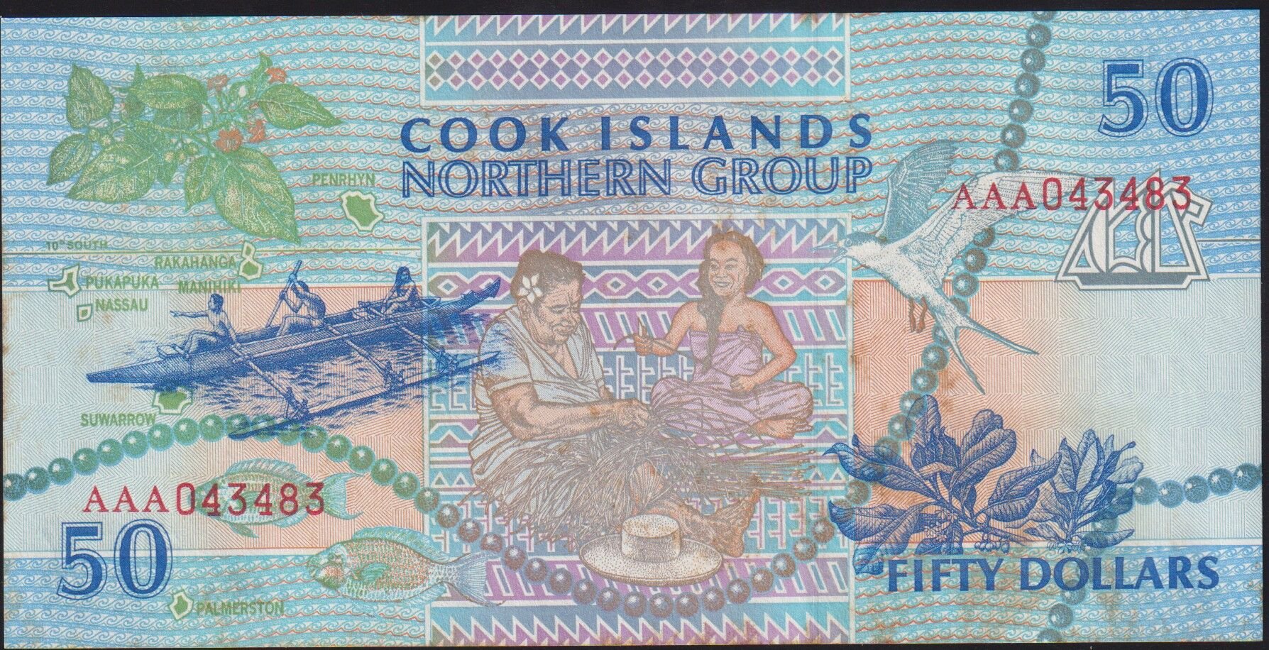 Cook Island 50 Dolar 1992 Çilaltı ( Kat yok Lekeler var )