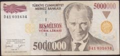 7.Emisyon 5 000 000 Lira D41 031634 Çok Temiz