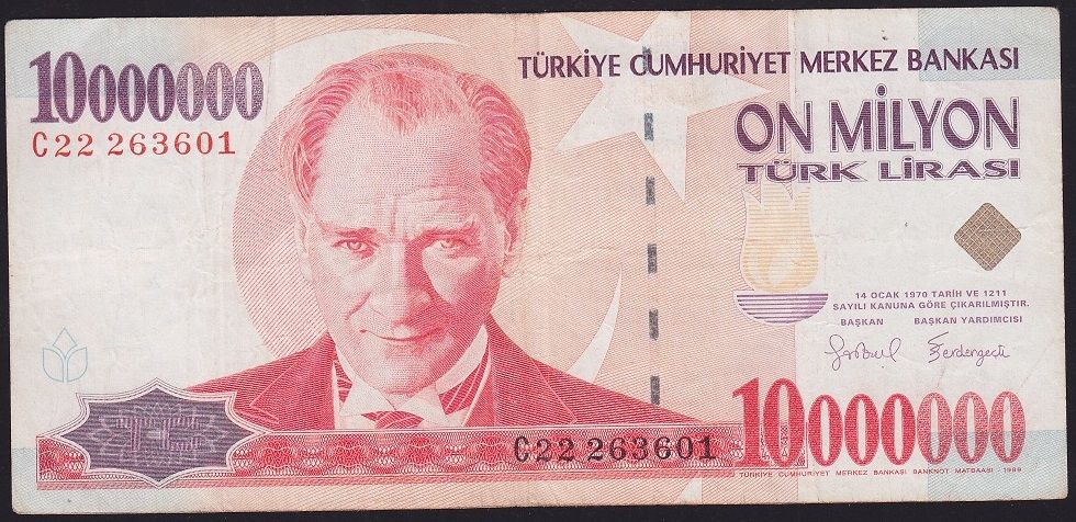 7.Emisyon 10 000 000 Lira C22 263601 Çok Temiz