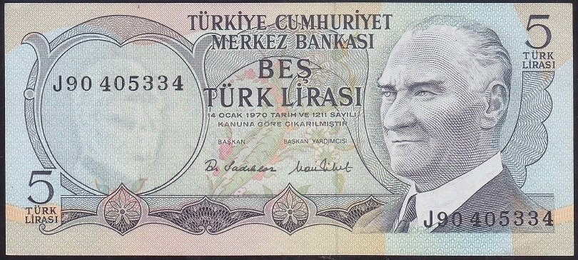6.EMİSYON 2.TERTİP 5 LİRA J90 405334 ÇİLALTI