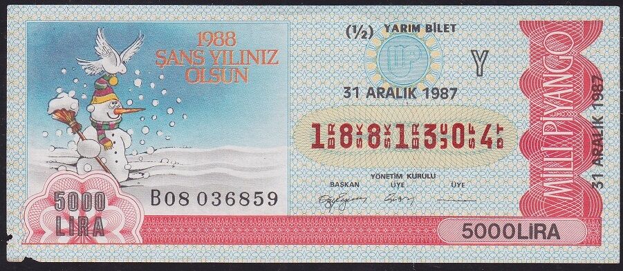 1987 31 Aralık Yarım Bilet - Y Serisi