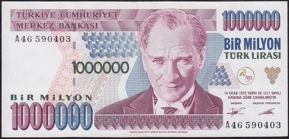 7.Emisyon 1.Tertip 1 000 000 Lira A46 590403 Çok Temiz+