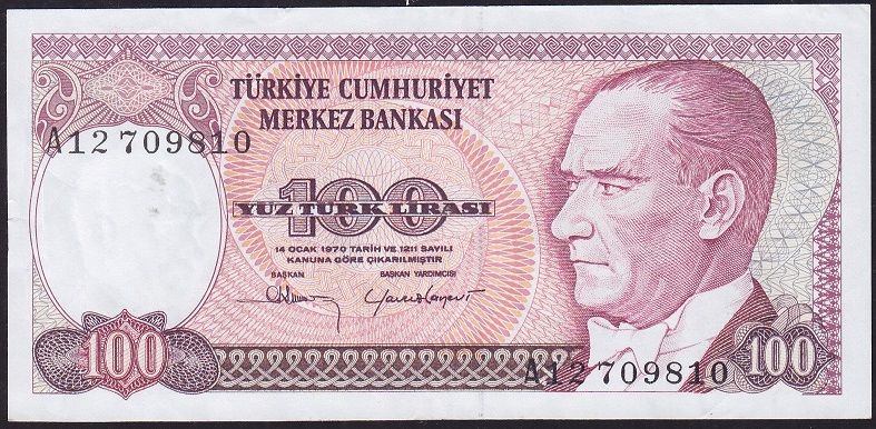7.Emisyon 1.Tertip 100 Lira A12 709810 Çok Temiz+