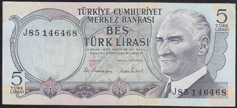 6.EMİSYON 2.TERTİP 5 LİRA J85 146468 ÇÇT +