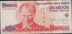 7.Emisyon 10 000 000 Lira C30 885355 Çok Temiz+