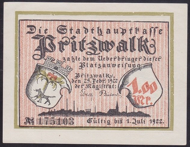 ALMANYA 1 MARK NOTGELD  1922 ÇİL