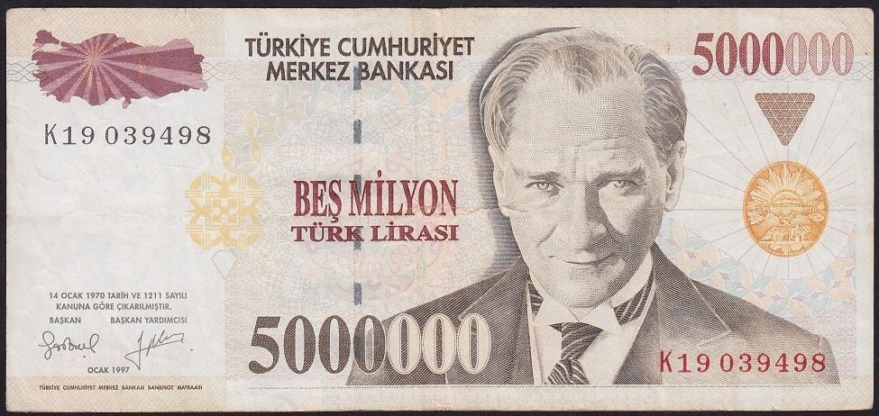 7.Emisyon 5 000 000 Lira K19 039498 Çok Temiz