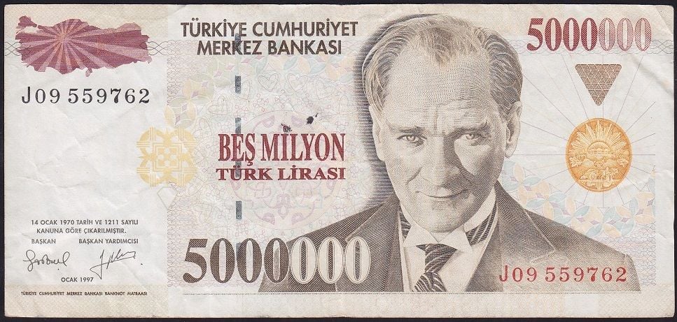 7.Emisyon 5 000 000 Lira J09 559762 Çok Temiz