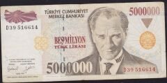 7.Emisyon 5 000 000 Lira D39 516614 Çok Temiz