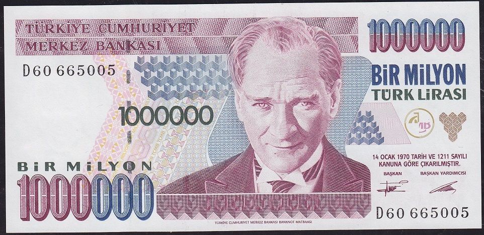 7.Emisyon 1.Tertip 1 000 000 Lira D60 665005 Çilaltı Çil