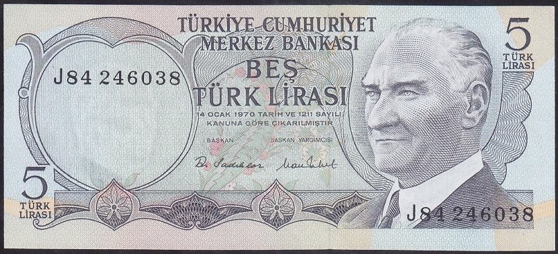 6.EMİSYON 2.TERTİP 5 LİRA J84 246038 ÇÇT ÇİLALTI