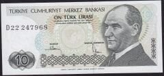 7.Emisyon 2.Tertip 10 Lira D22 247968 Çilaltı