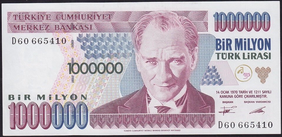 7.Emisyon 1.Tertip 1 000 000 Lira D60 665410 Çilaltı Çil