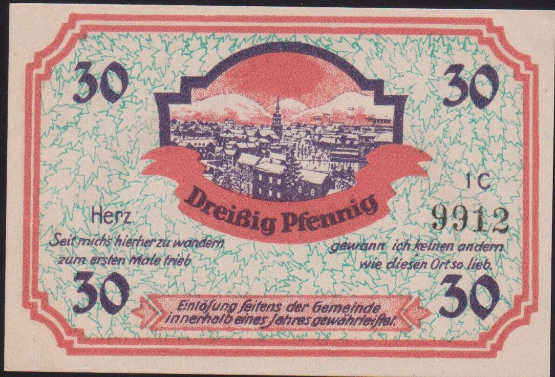 Almanya 30 Pfennig Notgeld 1921 Çil Filigranlı