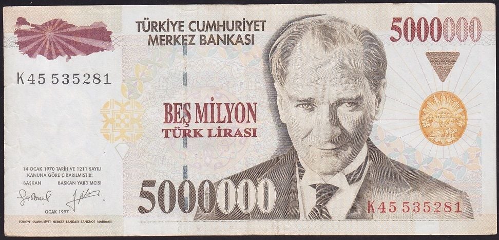 7.Emisyon 5 000 000 Lira K45 535281 Çok Temiz
