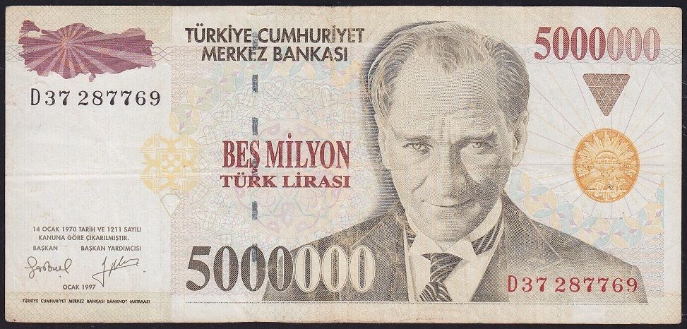 7.Emisyon 5 000 000 Lira D37 287769 Çok Temiz
