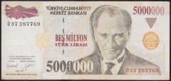 7.Emisyon 5 000 000 Lira D37 287769 Çok Temiz