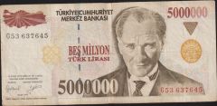 7.Emisyon 5 000 000 Lira G53 637645 Çok Temiz