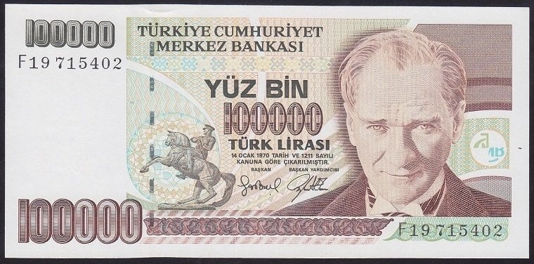 7.EMİSYON 3.TERTİP 100000 LİRA F19 715402 ÇİL