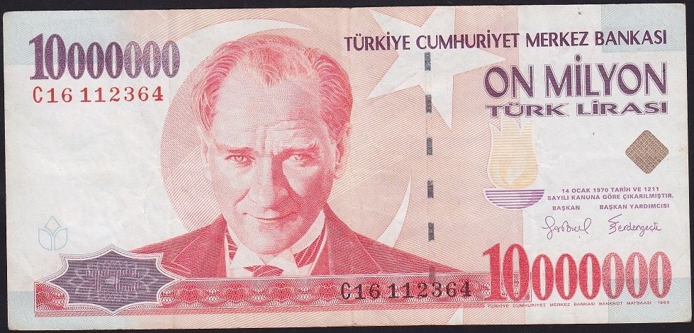 7.Emisyon 10 000 000 Lira C16 112364 Çok Temiz+