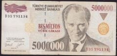 7.Emisyon 5 000 000 Lira D35 791134 Çok Temiz